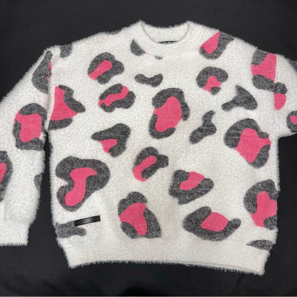 Simply Southern fuzzy sweater size‎ large black white pink